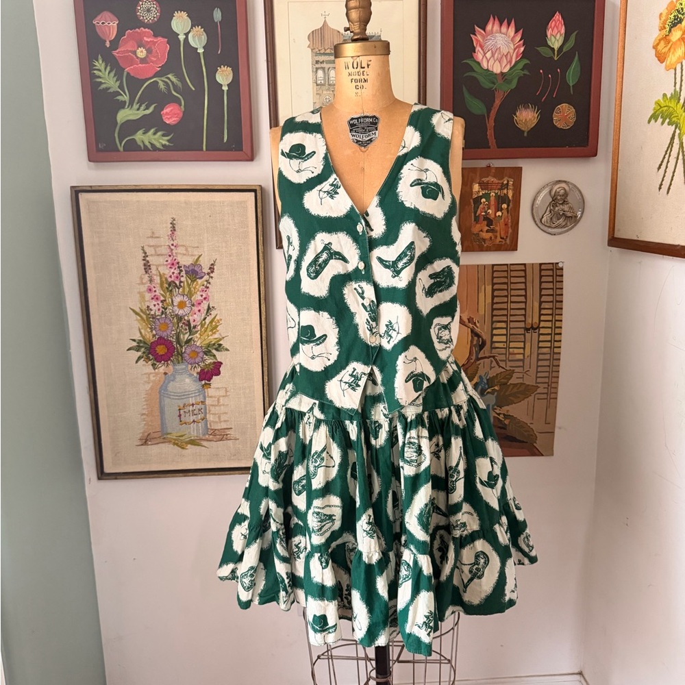 Green and White Western Cowboy Skirt and Vest
